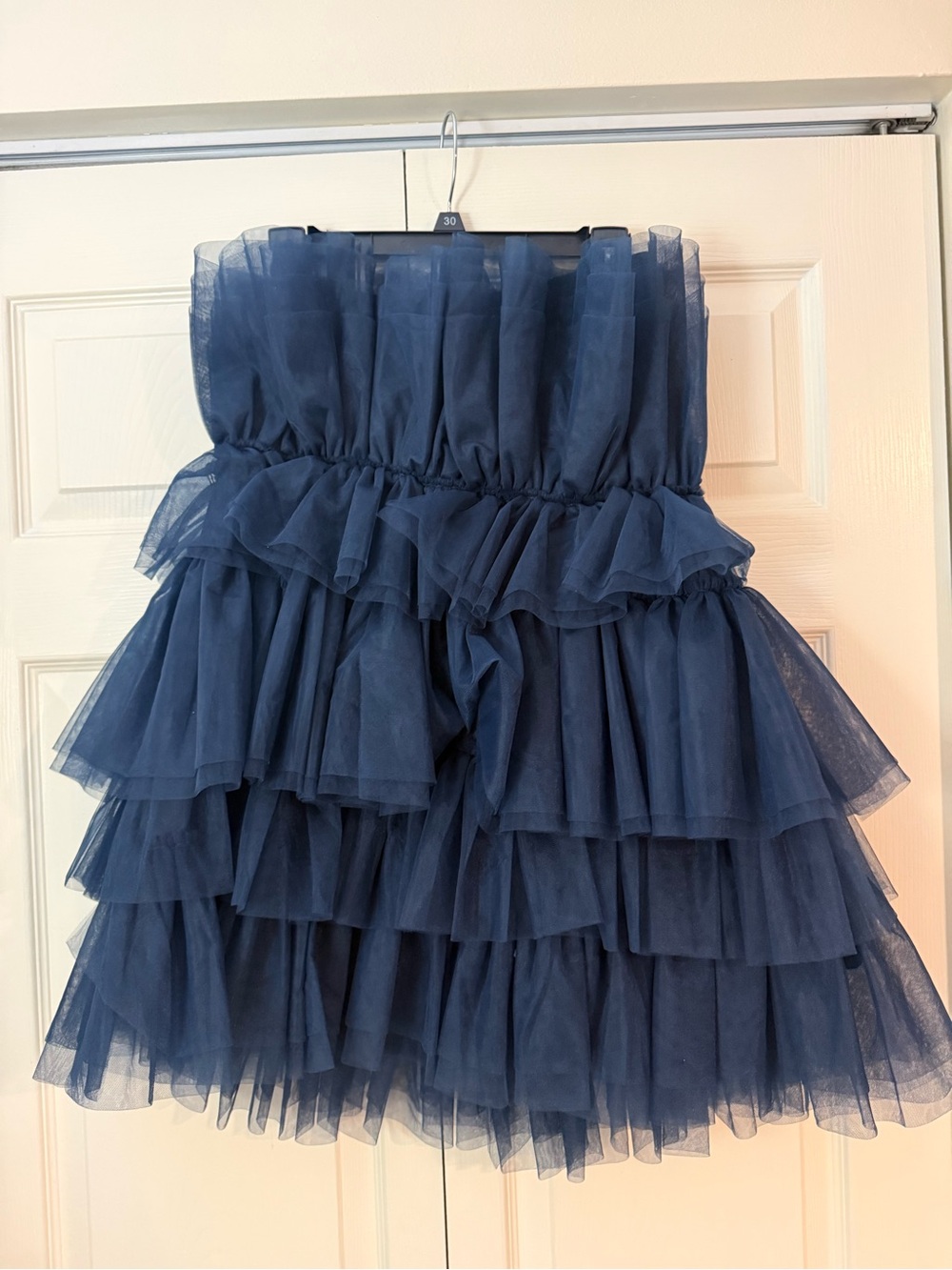 Altar'd State Navy Blue Tiered Tulle Strapless Dress